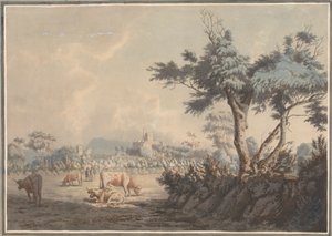 Landschaft, Schloss und Vieh