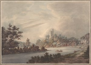 Landschaft, Burg an einem Fluss