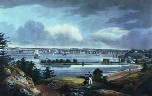 New York von den Höhen bei Brooklyn, 1820-23 (kolorierte Aquatinta) von William Guy Wall