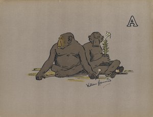 Buchstabe A, Ästhetische Anthropoidenaffen, die abnorm apathische Haltungen einnehmen von William Hammond