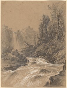 Berglandschaft, Bach und Wasserfall