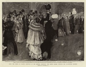 Der Empfang des Prinzen von Wales am Imperial Institute, der Prinz durchquert die beleuchteten Gärten von William Hatherell