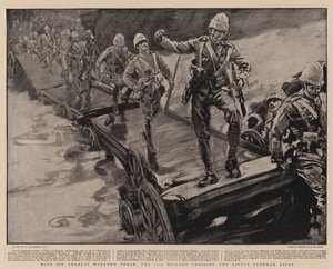 Mit Sir Charles Warrens Truppe, die 11. Brigade überquert den Little Bushman River von William Hatherell