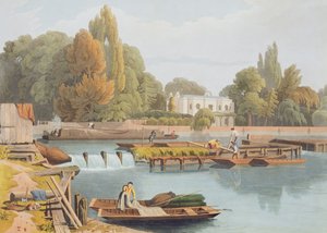 Der Weir, von der Marlow-Brücke, graviert von Robert Havell der Jüngere, veröffentlicht 1818