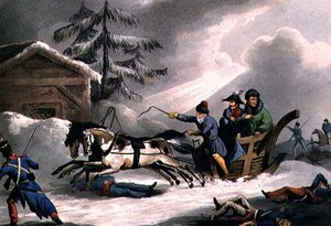 Bonapartes Flucht verkleidet als Graf Vicenza aus Russland, veröffentlicht am 1. März 1814 von William Heath