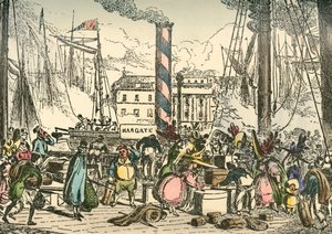 An Bord des Margate-Dampfschiffs am London Bridges Wharf, 1838