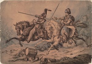Russischer Kosake im Kampf mit einem Mameluken, 1815 von William Heath