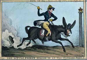 "Der kleine Jockey kommt am Ziel an!!!", ca. 1831 von William Heath