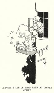 Ein hübsches kleines Vogelbad in Linnet Court von William Heath Robinson