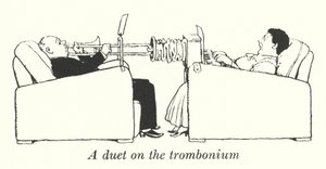 Ein Duett auf dem Trombonium (Lithografie) von William Heath Robinson