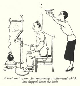 Eine ordentliche Vorrichtung, um einen Kragenknopf zu bergen, der nach hinten gerutscht ist von William Heath Robinson