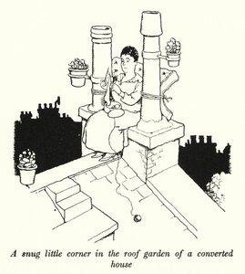 Eine gemütliche Ecke im Dachgarten eines umgebauten Hauses von William Heath Robinson