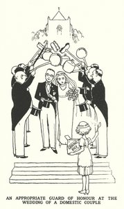 Eine passende Ehrenwache bei der Hochzeit eines Hausangestelltenpaares von William Heath Robinson