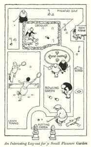 Ein interessanter Grundriss für einen kleinen Vergnügungsgarten (Lithografie) von William Heath Robinson