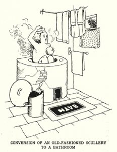 Umwandlung einer altmodischen Spülküche in ein Badezimmer von William Heath Robinson