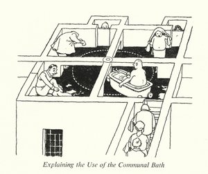 Erklärung der Nutzung des Gemeinschaftsbades von William Heath Robinson