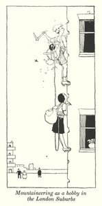 Bergsteigen als Hobby in den Londoner Vororten (Lithografie) von William Heath Robinson