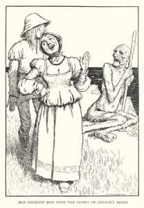Alte gebrechliche Männer an den Ufern von Charons Ufern von William Heath Robinson