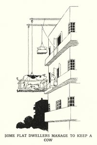 Einige Wohnungsbewohner schaffen es, eine Kuh zu halten von William Heath Robinson