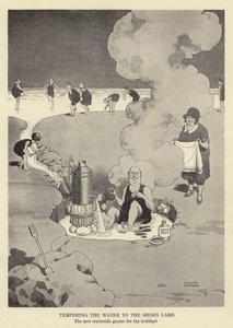 Das Wasser für das geschorene Lamm temperieren, der neue Geysir am Wasserufer für die Feiertage von William Heath Robinson