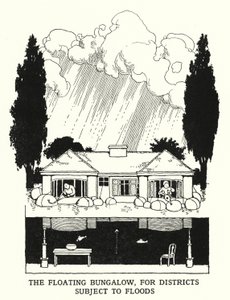 Das schwimmende Bungalow für hochwassergefährdete Gebiete von William Heath Robinson