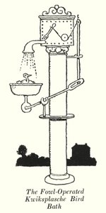 Das von Vögeln betriebene Kwiksplasche-Vogelbad von William Heath Robinson