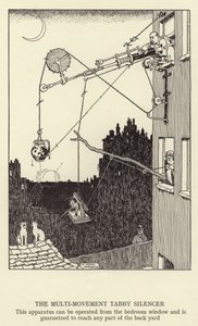 Der Multi-Bewegungs-Tabby-Schalldämpfer, dieses Gerät kann vom Schlafzimmerfenster aus bedient werden und erreicht garantiert jeden Teil des Hinterhofs von William Heath Robinson