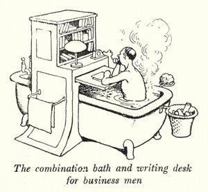 Die Kombination aus Bad und Schreibtisch für Geschäftsleute von William Heath Robinson