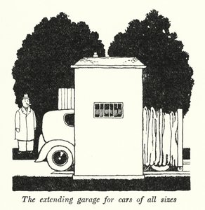 Die erweiterbare Garage für Autos aller Größen von William Heath Robinson