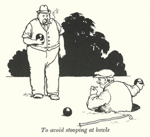 Um sich beim Bowlen nicht zu bücken (Lithografie) von William Heath Robinson