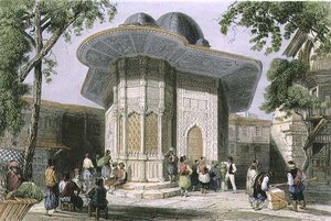 Brunnen in Galata, Istanbul, graviert von H. Griffiths, ca. 1850