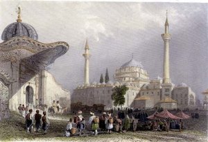 Die Moschee von Bajazet mit dem Seraskier-Tor, Istanbul, gestochen von H. Griffiths, ca. 1850 (Aquatinta)