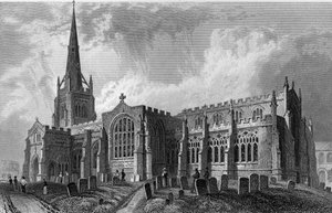 Thaxted Kirche, Essex, graviert von Robert Sands, 1831 von William Henry Bartlett