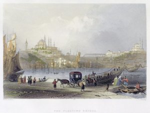 Die schwimmende Brücke, Istanbul, graviert von J.C. Bentley, ca. 1850 von William Henry Bartlett