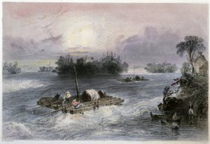 Holztransport und Stromschnellen zum Dorf Cedars - in „Canadian scenery illustrated“ von Bartlett W. H.