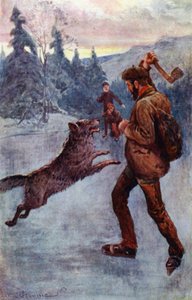 "Er schoss; und das Biest, das gerade zum Sprung ansetzte, fiel um, knurrend und zischend" von William Henry Charles Groome