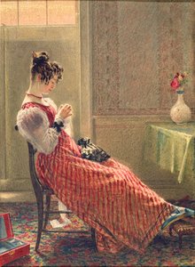 Dame beim Nähen, um 1830 von William Henry Hunt