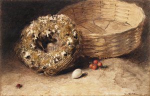 Stillleben mit Korb, Nest, Ei, roten Johannisbeeren und Marienkäfer von William Henry Hunt
