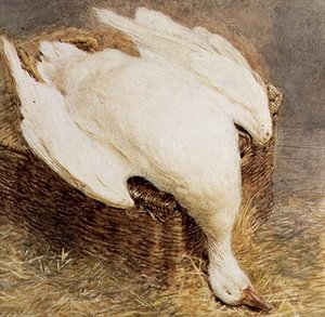Stillleben einer toten Gans mit einem Korb