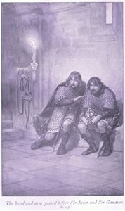 Die Hand und der Arm vor Sir Ectar und Sir Gawaine
