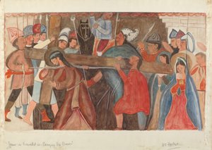 Station des Kreuzes Nr. 5: Jesus wird beim Tragen seines Kreuzes unterstützt, ca. 1936