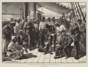 Mr. Stanley und einige seiner afrikanischen Anhänger an Bord der HMS Industry