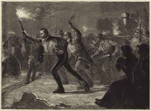 Schlittschuhlaufen auf der Serpentine bei Fackellicht (Gravur) von William Heysham Overend