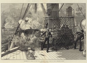 Die Bombardierung von Alexandria, Explosion einer Granate an Bord der HMS Alexandria, knappes Entkommen von Stabskommandant Hosken von William Heysham Overend