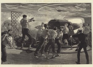 Die Bombardierung von Alexandria, die Hauptbatterie der HMS Alexandra (Backbordseite) während der Aktion