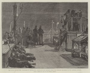 Die Marine-Manöver, Blockade von Berehaven, Signal durch zwei Raketen vom Küstengeschwader zum Admiral draußen von William Heysham Overend