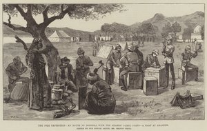 Die Nil-Expedition, auf dem Weg nach Dongola mit dem Kamelkorps der Wachen, ein Halt in Akasheh von William Heysham Overend
