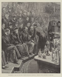 Der Prinz von Wales und der Herzog von York an der Royal Institution, Professor Dewar hält einen Vortrag über flüssige Luft