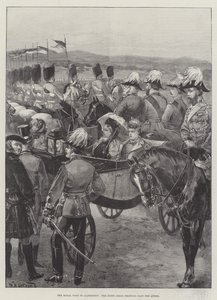 Der königliche Besuch in Aldershot, die Scots Greys traben an der Königin vorbei