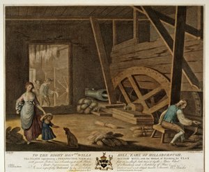 Innenansicht einer Schwingmühle, Platte V der Leinenmanufaktur von Irland, 1791 von William Hincks
